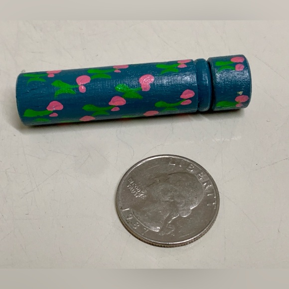 Vtg Floral Folk Art Hand Painted Wooden Lidded Needle Cannister Case - Picture 9 of 12